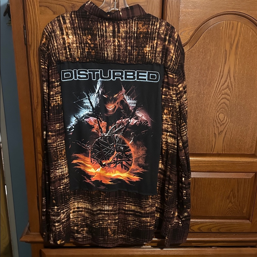 Disturbed upcycled bleached flannel tee made by me